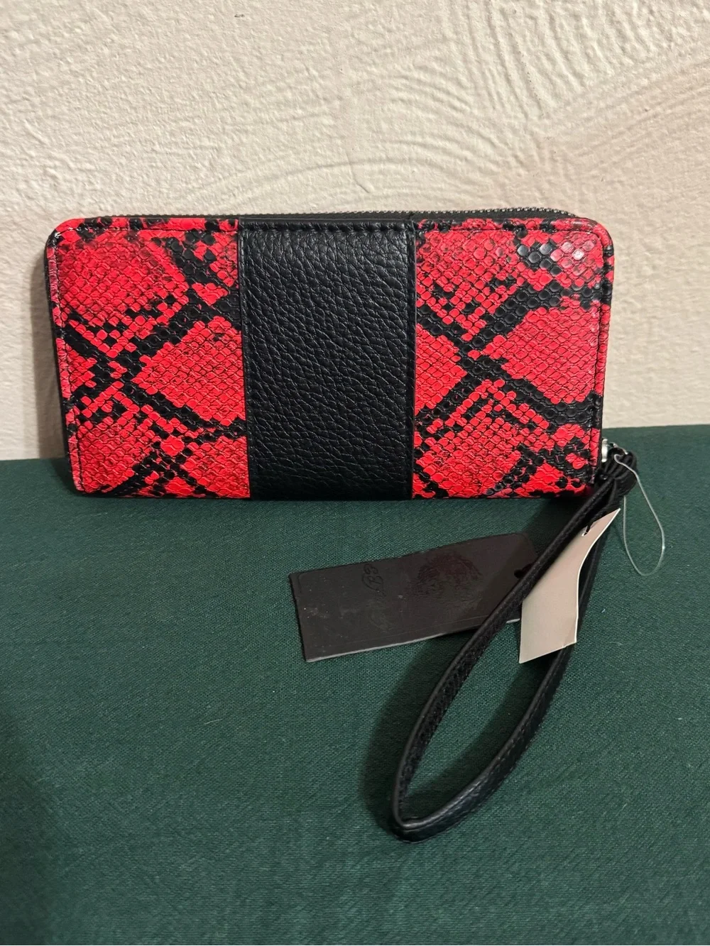 Ed Hardy Red & Black Snake-Print Zip Wristlet Wallet